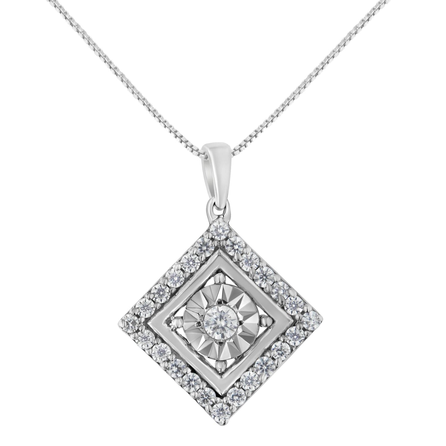 10KT White Gold 1/2 cttw Diamond Square Pendant Necklace (I-J Color,