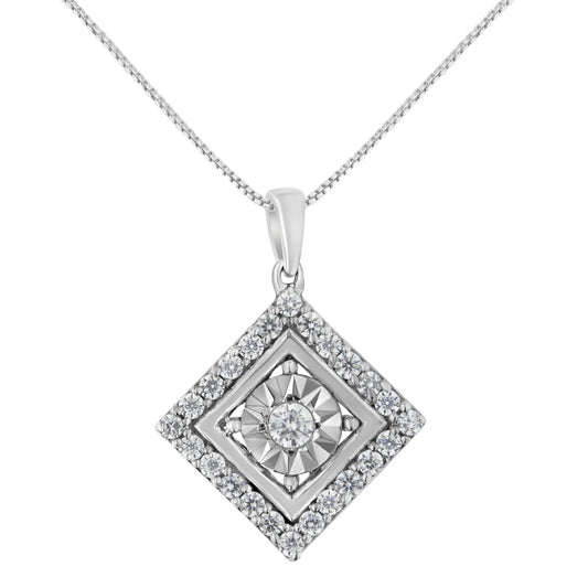 10KT White Gold 1/2 cttw Diamond Square Pendant Necklace (I-J Color,