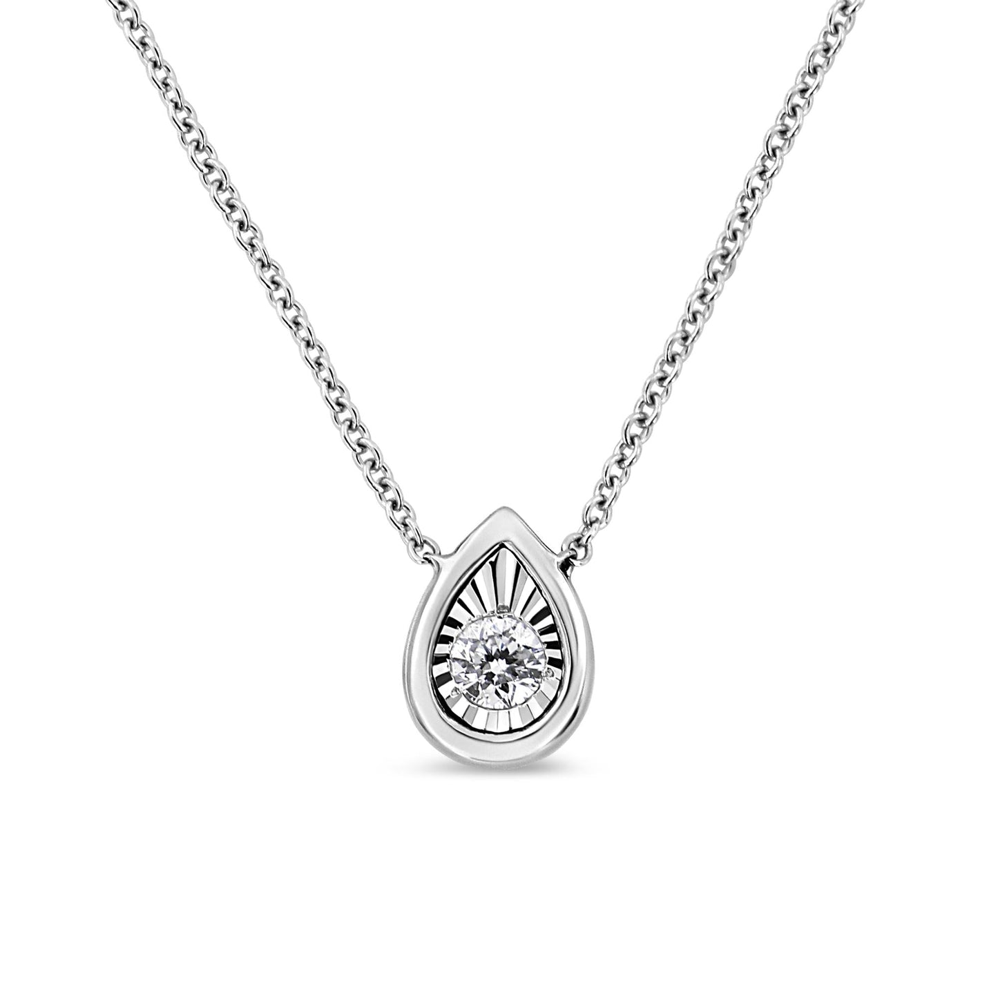 10K White Gold 1/10 Cttw Miracle Set Round-Cut Diamond 18" Pendant