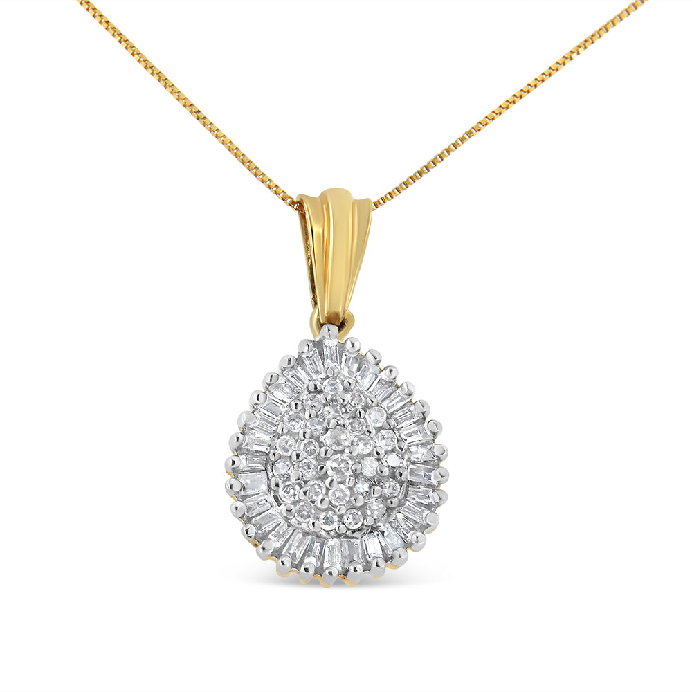 10K Gold 1/2 Cttw Round and Bagutte-Cut Diamond Teardrop 18" Pendant