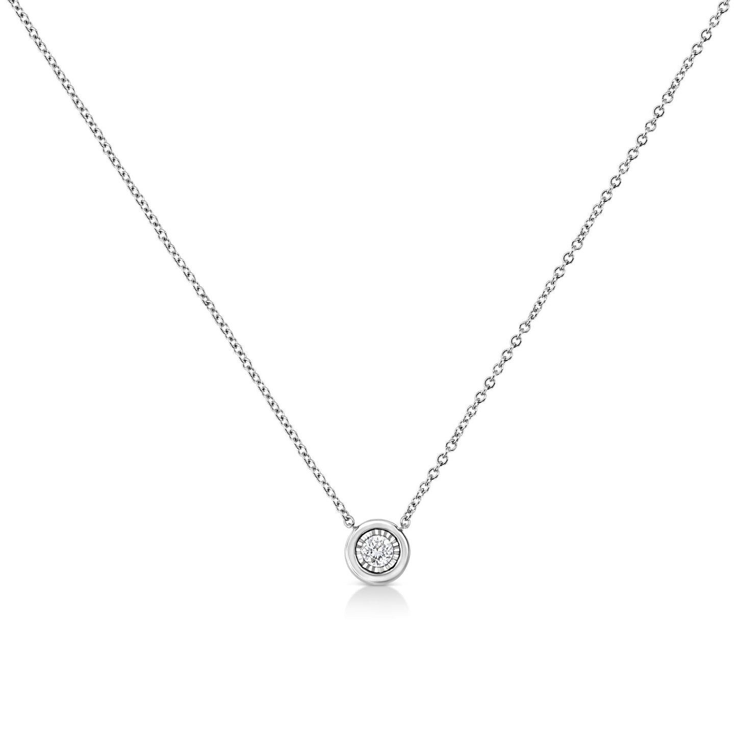 10K White Gold 1/10 Cttw Miracle Set Round-Cut Diamond 18" Pendant