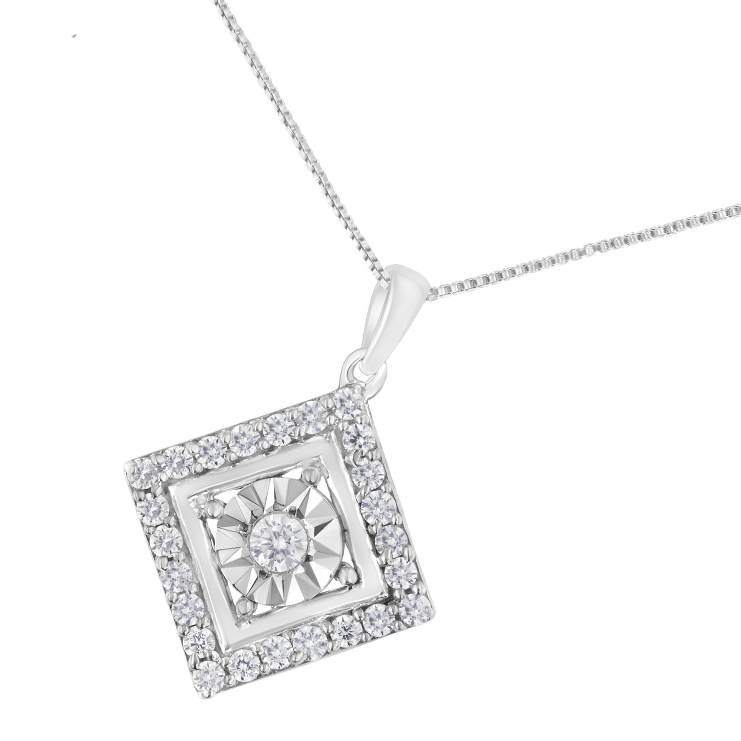 10KT White Gold 1/2 cttw Diamond Square Pendant Necklace (I-J Color,